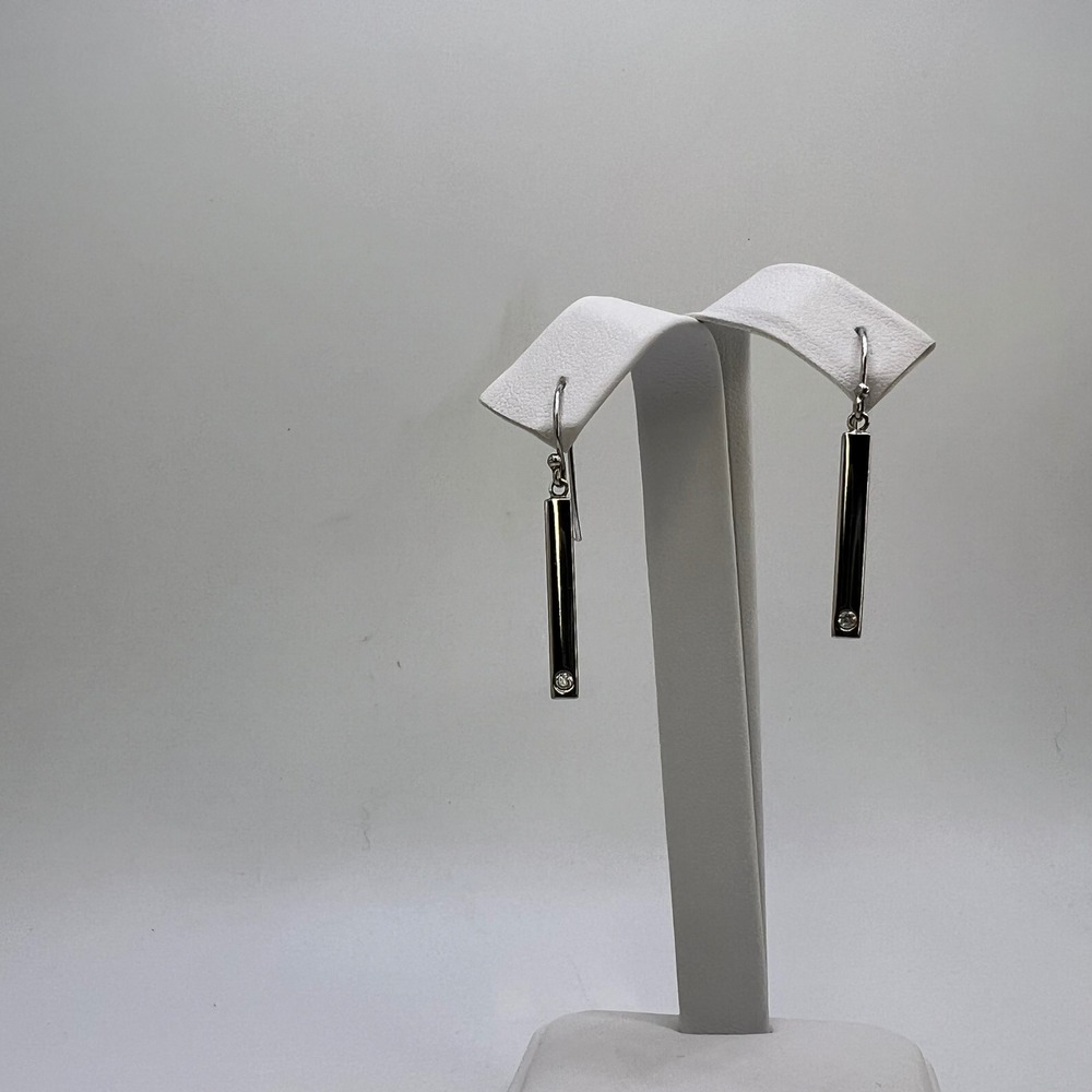 Vintage‎ Sterling Silver 925 Dangling Bar Diamond Earrings, Dangle Drop Earrings